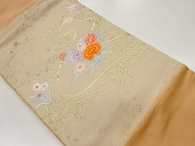 金駒刺繍芍薬・菊・紅葉模様名古屋帯